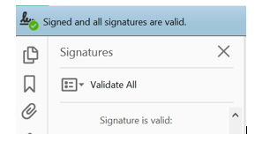 Beispiel eines vertrauenswürdigen Zertifikats in Adobe Reader