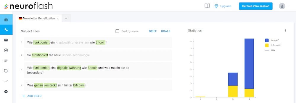 Neuroflash generiert Betreffzeilen