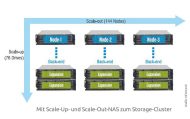 Der Ausbau kann in zwei Richtungen erfolgen: Vertikal (scale-up) durch Erweiterung des Laufwerksbestandes oder horizontal (scale-out) übers Ergänzen weiterer Knoten (Grafik: Starline).