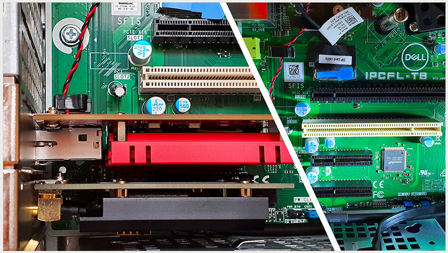 Die Rote für 10-GbE-Karte benötigt einen kurzen, schwarzen PCIe-x1-Slot (Bild: H. Karcher).