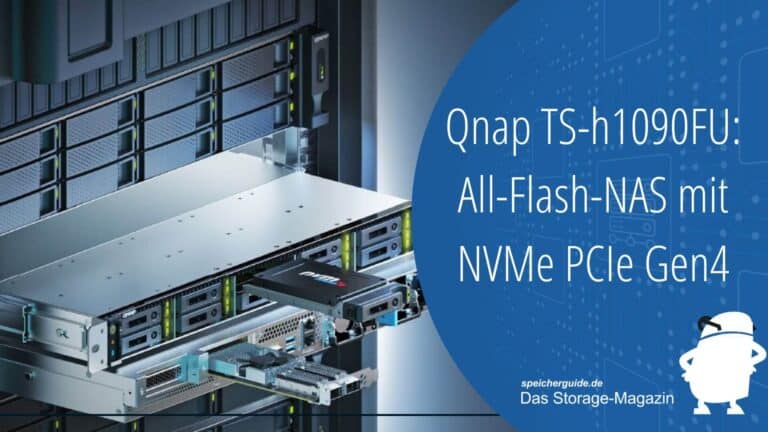 Qnap TS-h1090FU: All-Flash-NAS mit NVMe PCIe Gen4 1 Der 1U flache All-Flash-NAS TS-h1090FU von Qnap ist auf Geschwindigkeit ausgelegt und kommt mit zehn Einschüben für NVMe-PCI-Gen4-SSDs