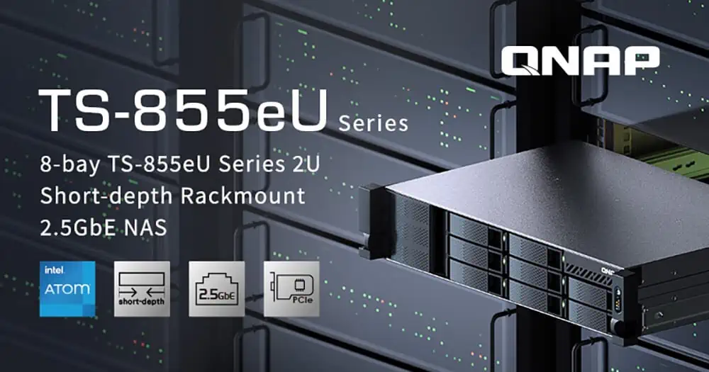 Die Qnap NAS-Serie TS-855eU möchte mit kurzer Einbautiefe von rund 30 Zentimetern brillieren. (Quelle: Qnap)