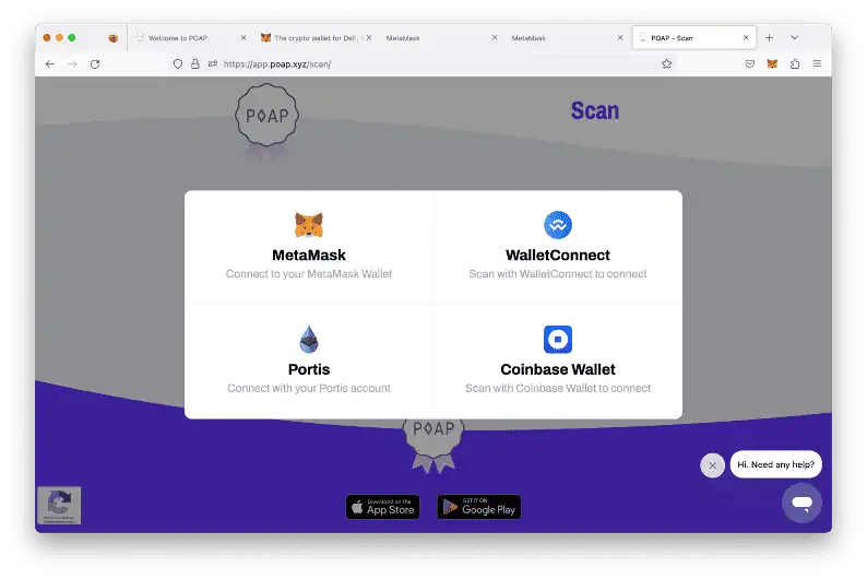 Verbinde https://app.poap.xyz/ mit deiner Wallet. 
