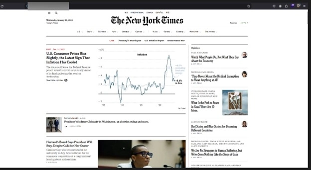 Gefälschter Internet-Auftritt der New York Times als Zielort für schadhafte Links.