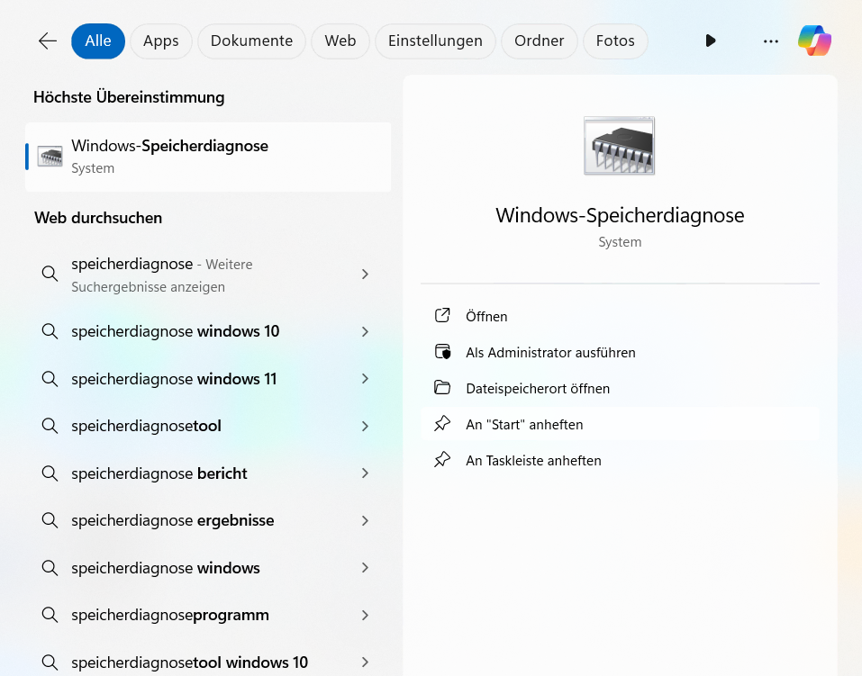 Windows-Speicherdiagnose starten