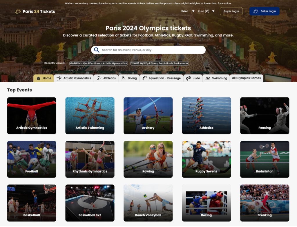 Hauptseite der Betrugs-Website für Olympia-Tickets