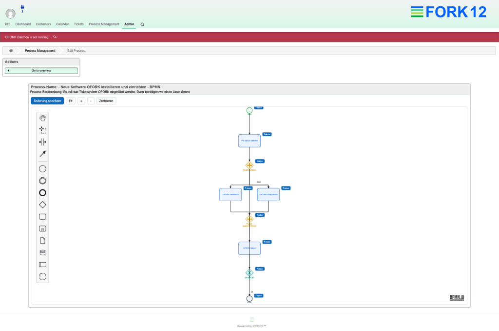 IT-Support ohne Klickstrecken: Wie Agentic AI Ticketprozesse operativ steuert 2 Bild 2: Nach dem Importieren der BPMN-Datei_Prozessmanagement und -details eines OFORK-Prozesses