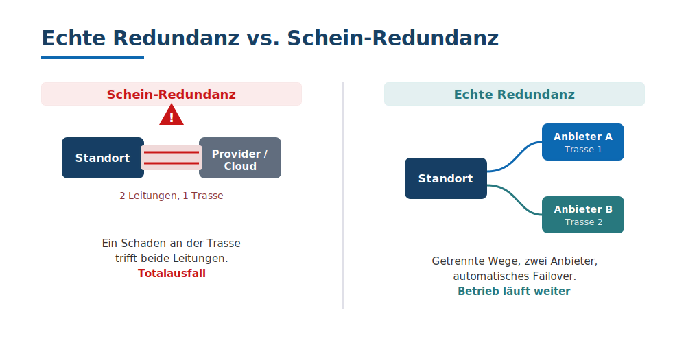 NIS2: Der blinde Fleck im Netz 3 Bild 2: Zwei Leitungen auf einer Trasse sind keine Redundanz. (Quelle: SAVECALL)