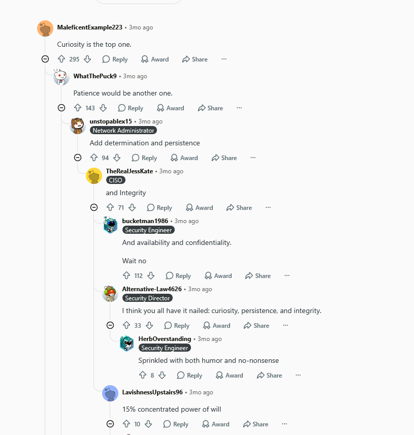 Welche Persönlichkeitsmerkmale ideal für die Cybersecurity sind 2 Reddit Screenshot