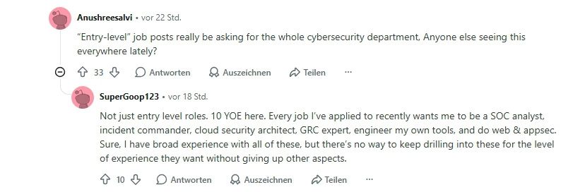 Trend im IT-Arbeitsmarkt: Warum Cyber-Security-Rollen immer mehr verschmelzen 3 Bildschirmfoto 9 9 2026 101843 www.reddit.com 1