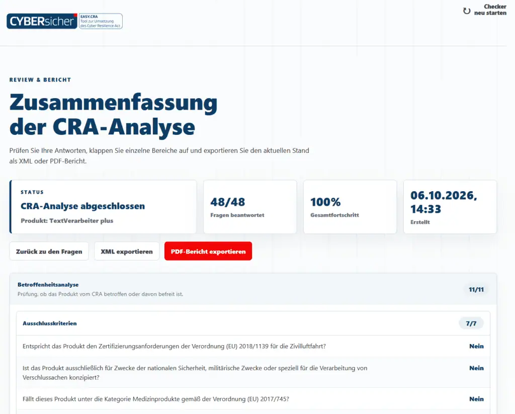 EASY.CRA: Kostenloser Selbstcheck zum Cyber Resilience Act 1 Abbildung1